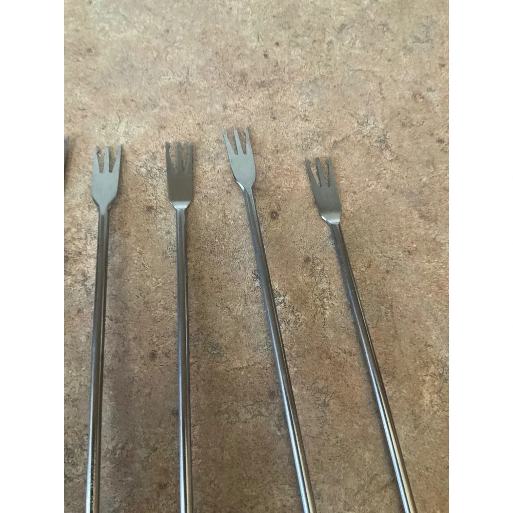 Vintage Fondue Forks Set 6 Stainless Steel Japan Teak Wood Handles Multi Color